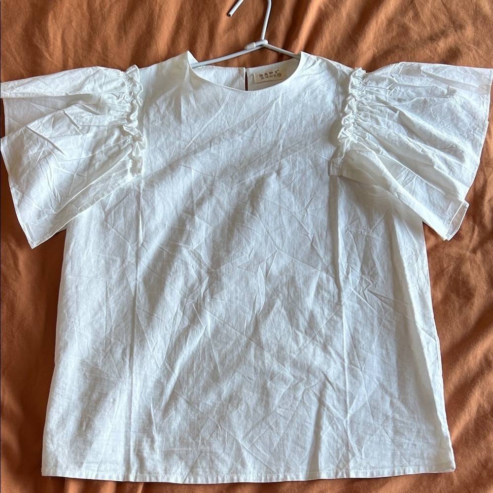 White Ruffle Sleeve Blouse | Romantic Cotton Top | Cottagecore Inspired | small